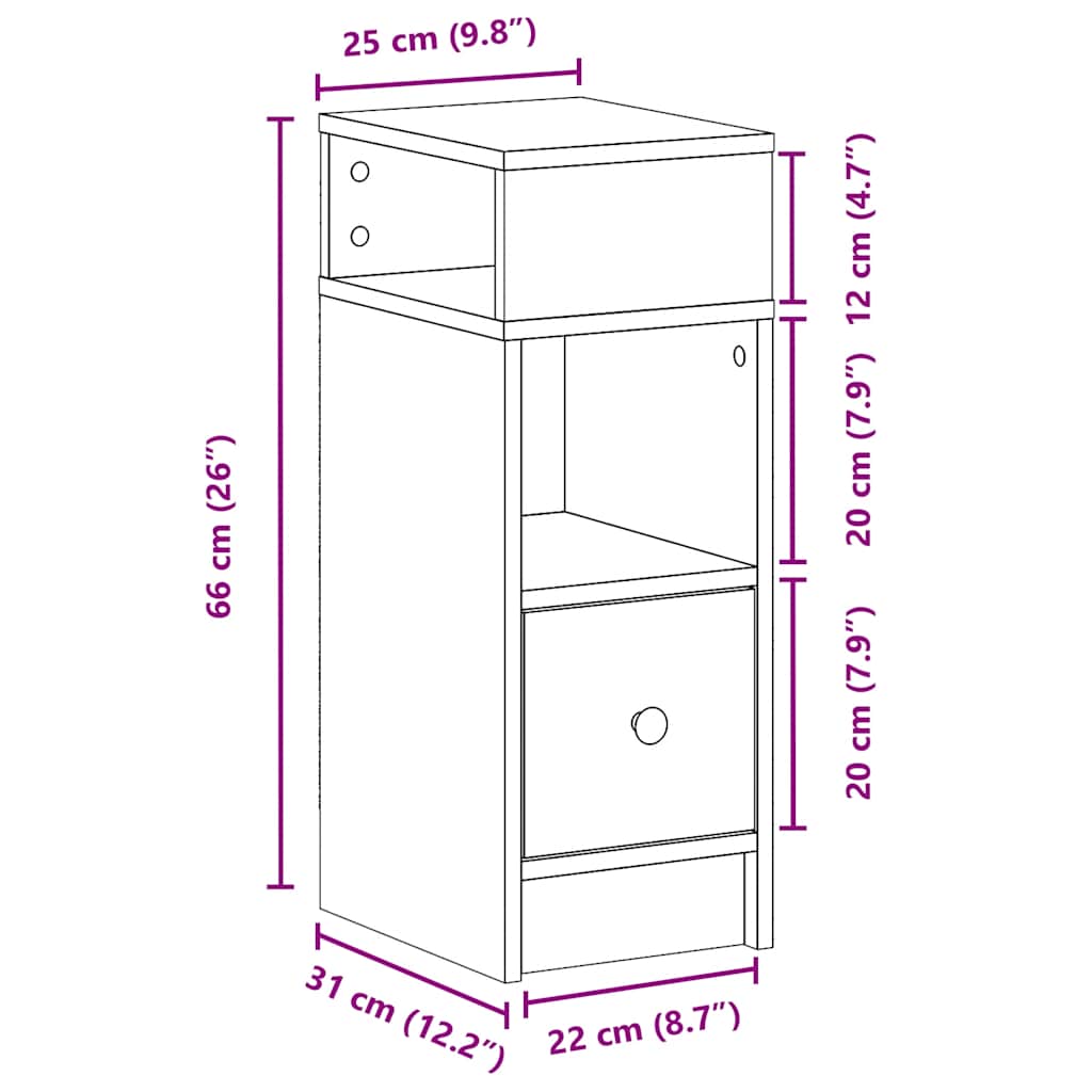 vidaXL Bedside Cabinet with Drawer Black 25x31x66 cm