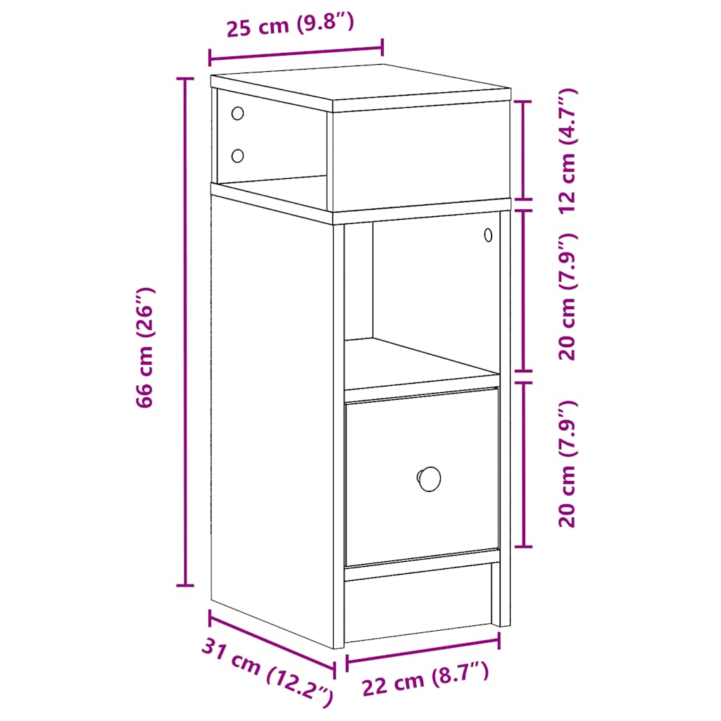 vidaXL Bedside Cabinet with Drawer Concrete Grey 25x31x66 cm