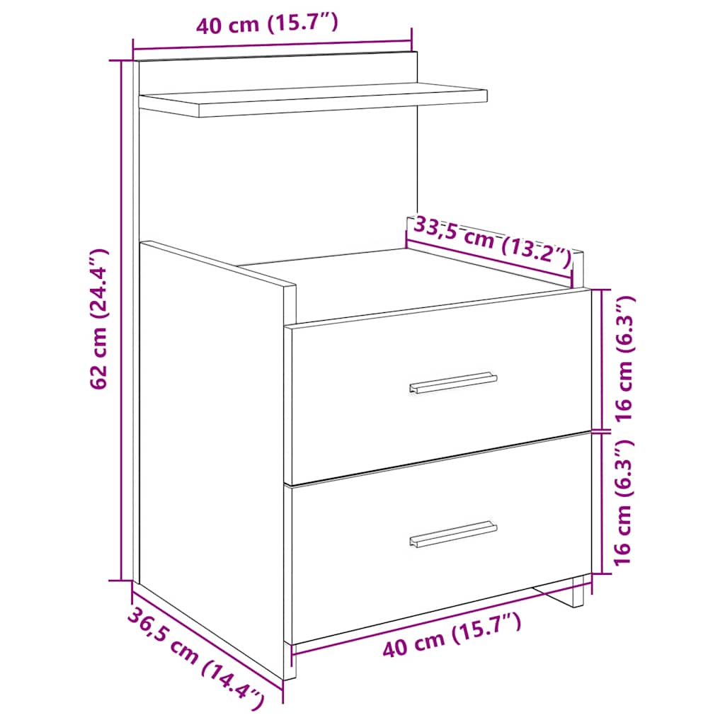 vidaXL Bedside Cabinet with 2 Drawers White 40x36,5x62 cm