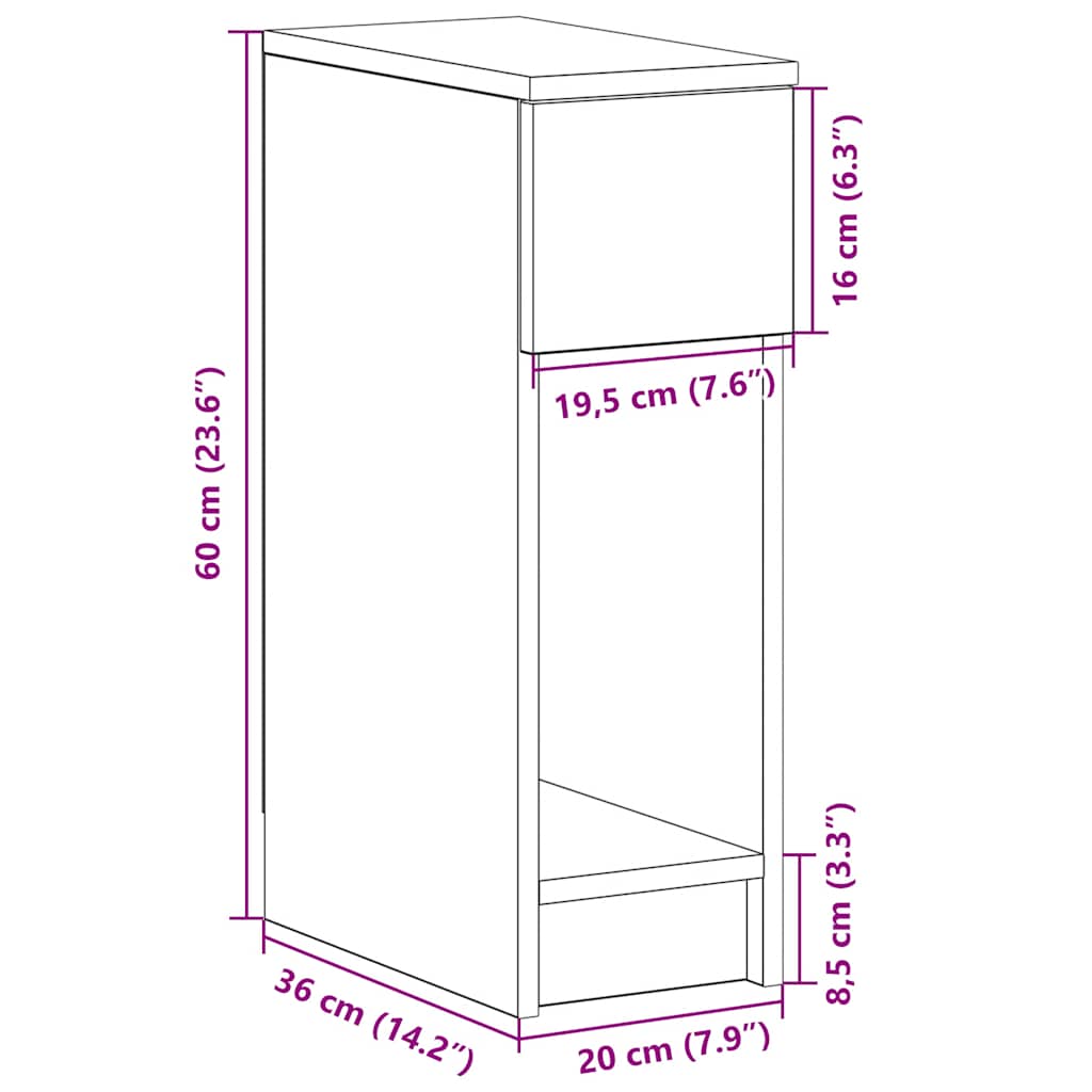vidaXL Bedside Cabinet with Drawer Old Wood 20x36x60 cm