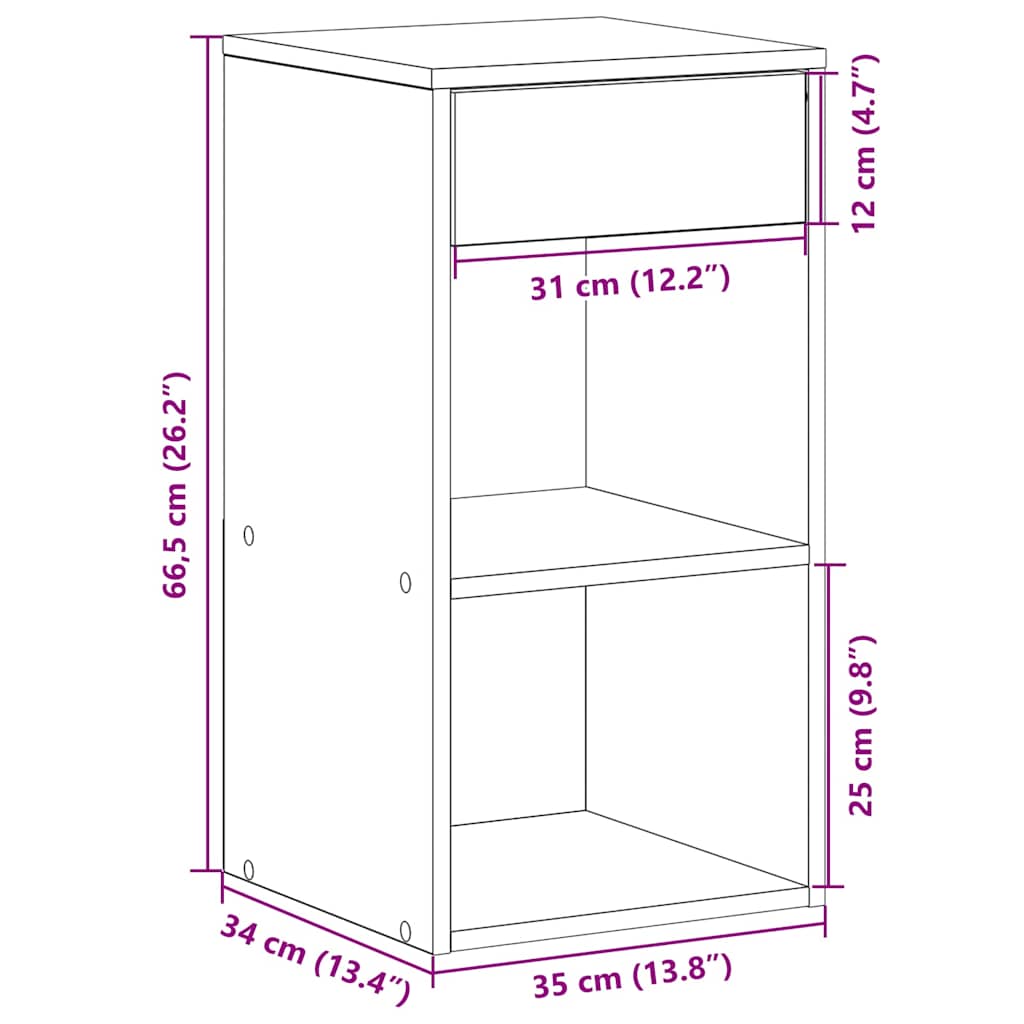 vidaXL Bedside Cabinet with Drawer Black Oak 35x34x66.5 cm