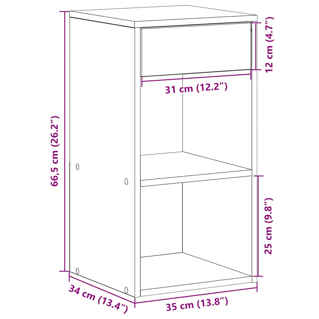 vidaXL Bedside Cabinet with Drawer Smoked Oak 35x34x66.5 cm