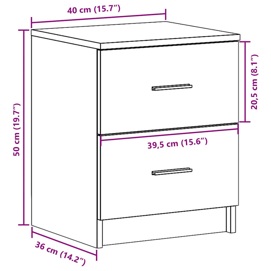 vidaXL Bedside Cabinets 2 pcs with 2 Drawers Smoked Oak 40x36x50 cm