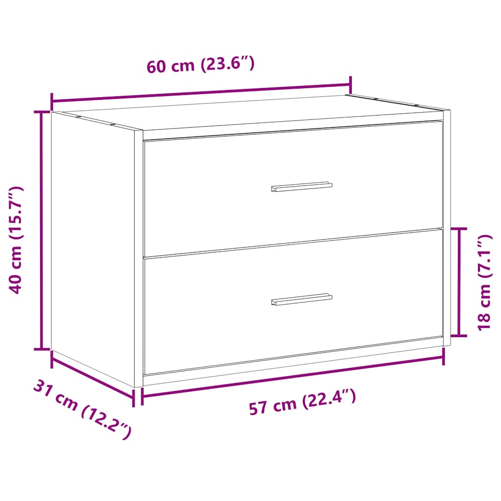 vidaXL Cabinet with 2 Drawers White 60x31x40 cm Engineered Wood