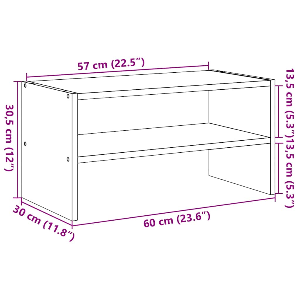 vidaXL Shoe Rack Stackable Concrete Grey 60x30x30,5 cm