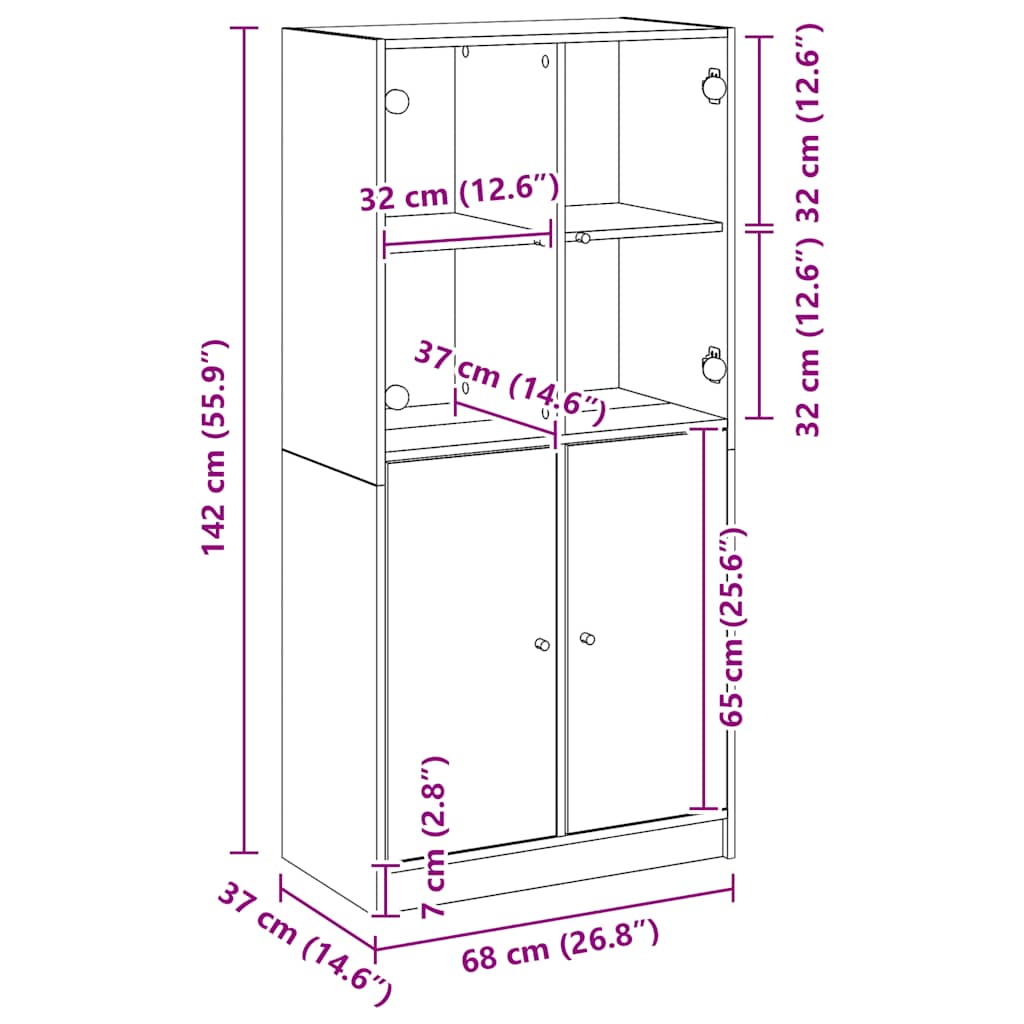 vidaXL Highboard with Doors Artisian Oak 68x37x142 cm Engineered Wood