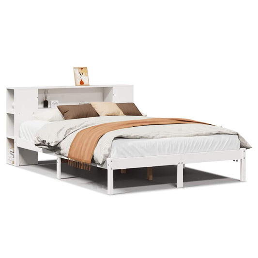 vidaXL Bookcase Bed without Mattress White 135x190 cm Double Solid Wood Pine