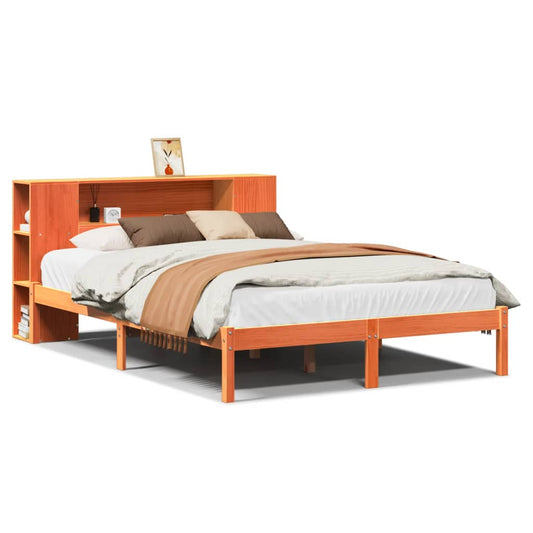 vidaXL Bookcase Bed without Mattress Wax Brown 150x200 cm King Solid Wood Pine
