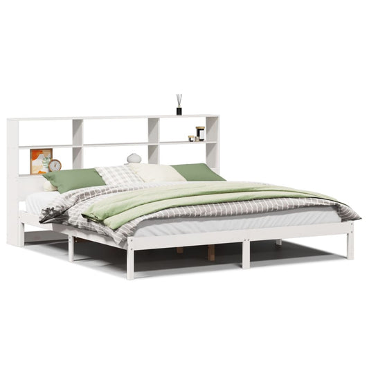 vidaXL Bookcase Bed without Mattress White 180x200 cm Super King Solid Wood Pine