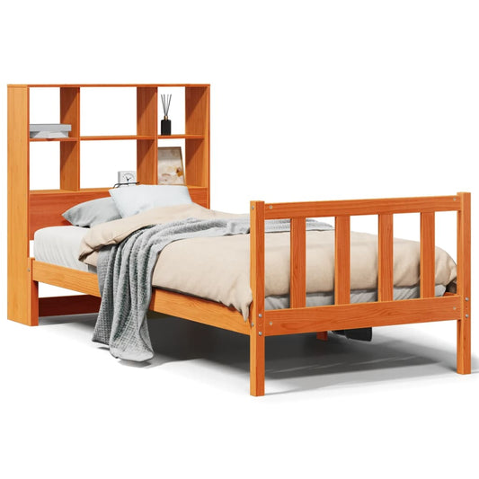 vidaXL Bookcase Bed without Mattress Wax Brown 100x200 cm Solid Wood Pine