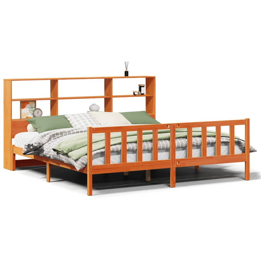 vidaXL Bookcase Bed without Mattress Wax Brown 200x200 cm Solid Wood Pine