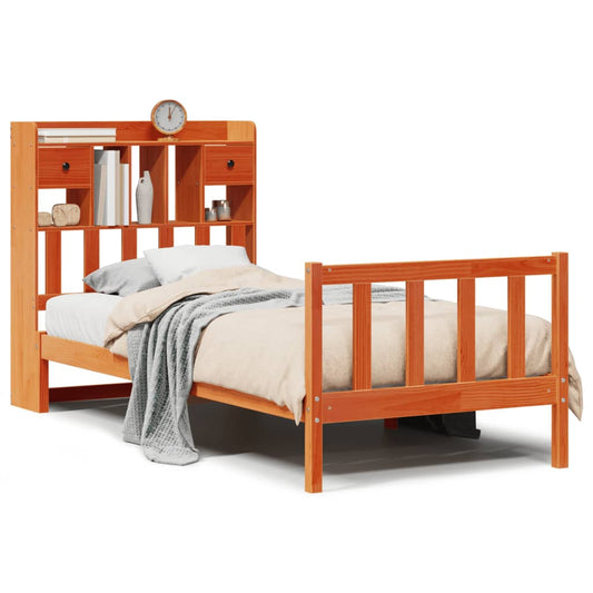vidaXL Bookcase Bed without Mattress Wax Brown 100x200 cm Solid Wood Pine
