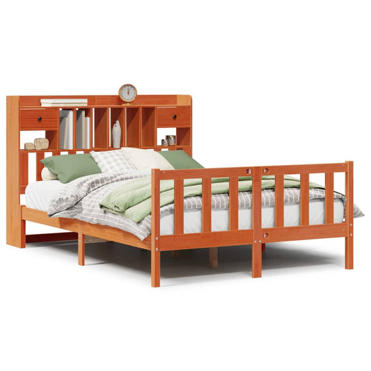 vidaXL Bookcase Bed without Mattress Wax Brown 150x200 cm King Solid Wood Pine