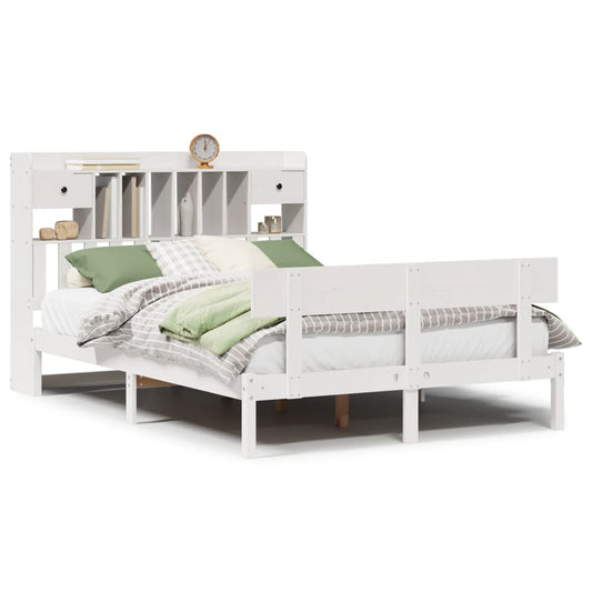 vidaXL Bookcase Bed without Mattress White 150x200 cm King Solid Wood Pine