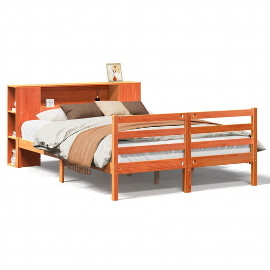 vidaXL Bookcase Bed without Mattress Wax Brown 135x190 cm Double Solid Wood Pine