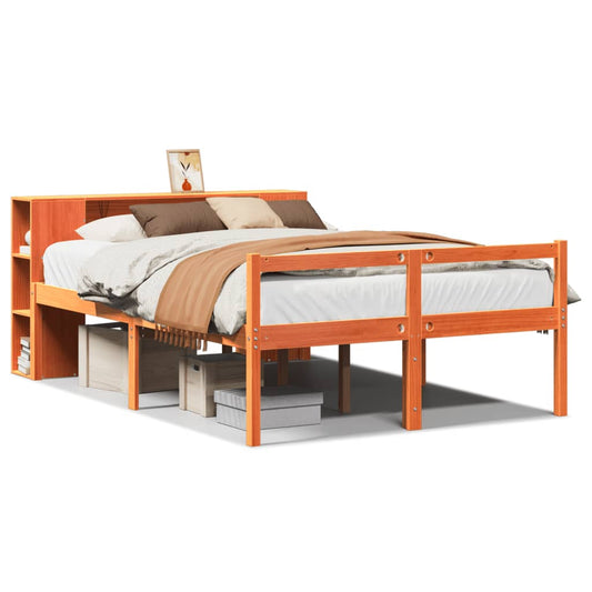 vidaXL Bookcase Bed without Mattress Wax Brown 135x190 cm Double Solid Wood
