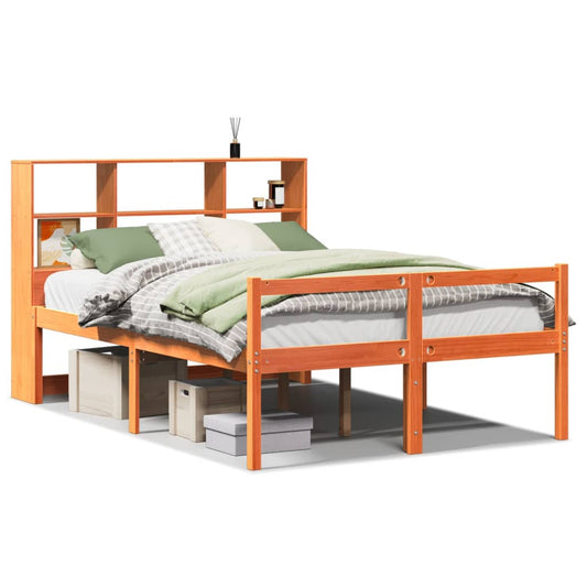 vidaXL Bookcase Bed without Mattress Wax Brown 150x200 cm King Size Solid Wood