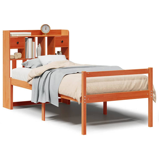 vidaXL Bookcase Bed without Mattress Wax Brown 75x190 cm Small Single Solid Wood Pine