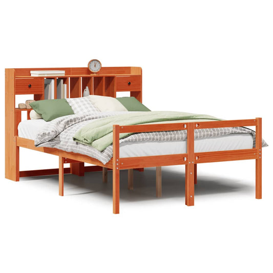 vidaXL Bookcase Bed without Mattress Wax Brown 160x200cm Solid Wood Pine