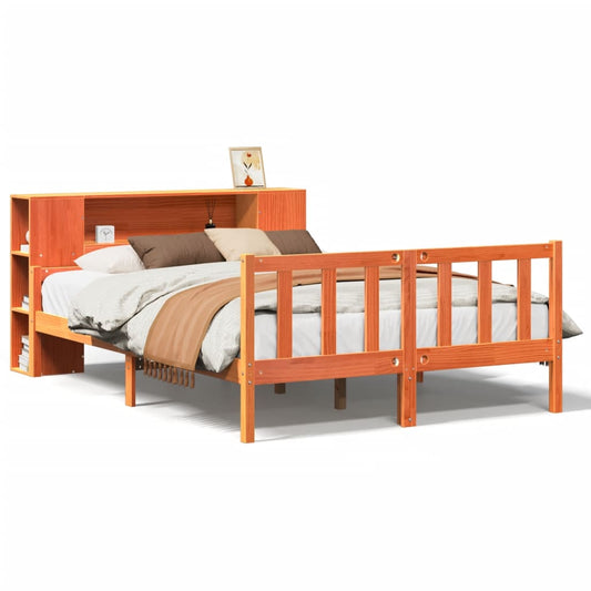 vidaXL Bookcase Bed without Mattress Wax Brown 150x200 cm King Size Solid Wood