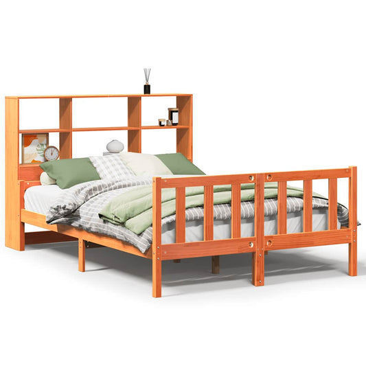 vidaXL Bookcase Bed without Mattress Wax Brown 150x200 cm King Solid Wood