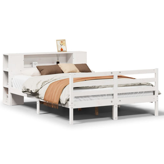 vidaXL Bookcase Bed without Mattress White 150x200 cm King Solid Wood Pine