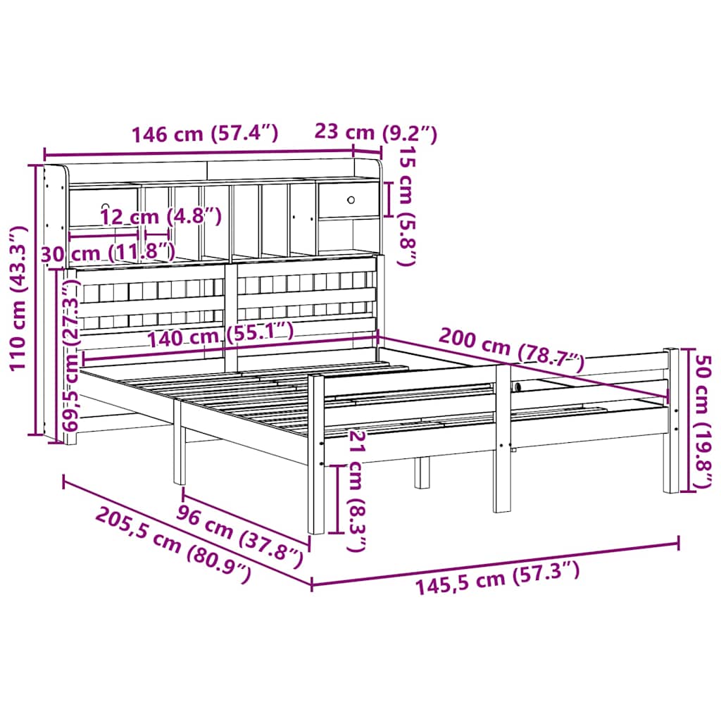vidaXL Bookcase Bed without Mattress White 140x200cm Solid Wood Pine