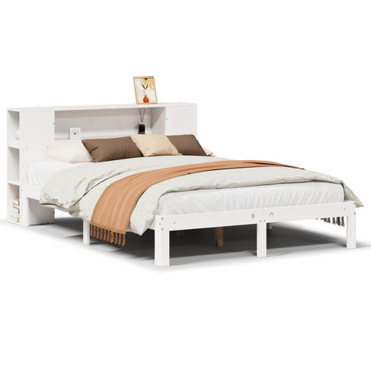 vidaXL Bookcase Bed without Mattress White 150x200 cm King Size Solid Wood Pine