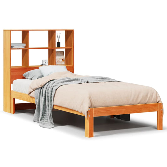 vidaXL Bookcase Bed without Mattress Wax Brown 100x200cm Solid Wood Pine
