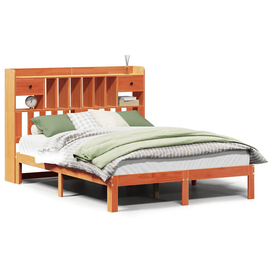 vidaXL Bookcase Bed without Mattress Wax Brown 135x190cm Solid Wood Pine