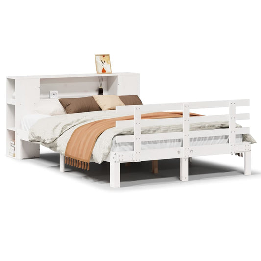 vidaXL Bookcase Bed without Mattress White 150x200 cm King Size Solid Wood Pine