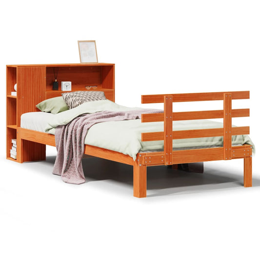 vidaXL Bookcase Bed without Mattress Wax Brown 100x200cm Solid Wood Pine