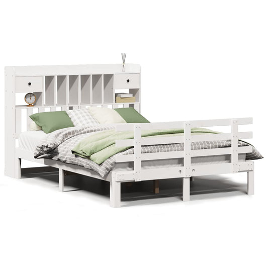 vidaXL Bookcase Bed without Mattress White 150x200 cm King Solid Wood Pine
