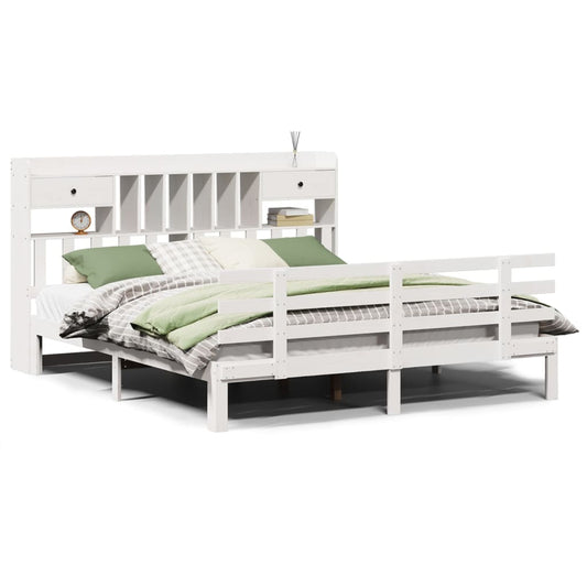 vidaXL Bookcase Bed without Mattress White 180x200 cm Super King Solid Wood Pine