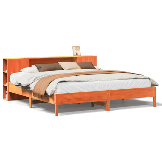 vidaXL Bookcase Bed without Mattress Wax Brown 200x200 cm Solid Wood Pine