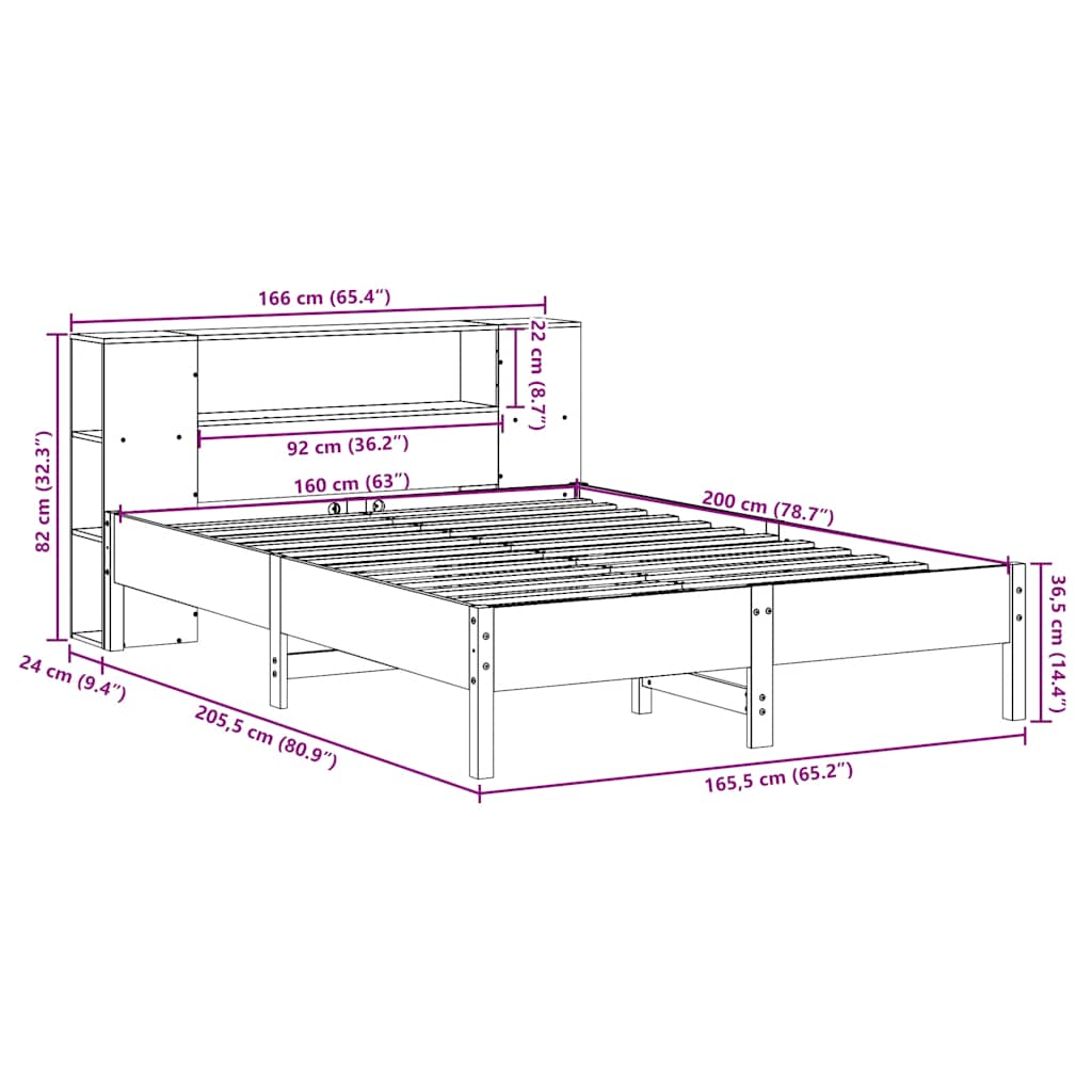 vidaXL Bookcase Bed without Mattress White 160x200 cm Solid Wood Pine