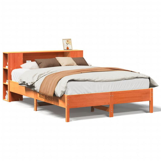 vidaXL Bookcase Bed without Mattress Wax Brown 150x200 cm King Solid Wood Pine