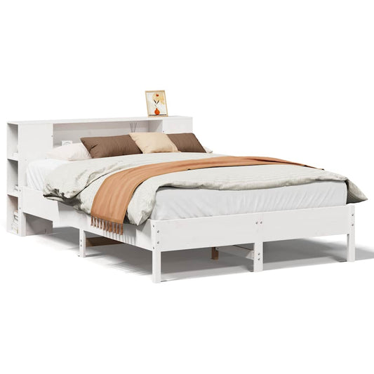 vidaXL Bookcase Bed without Mattress White 135x190 cm Double Solid Wood Pine
