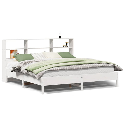 vidaXL Bookcase Bed without Mattress White 180x200 cm Super King Solid Wood Pine