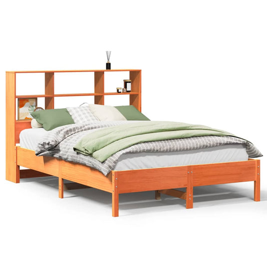 vidaXL Bookcase Bed without Mattress Wax Brown 140x190 cm Solid Wood Pine