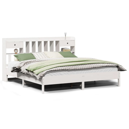 vidaXL Bookcase Bed without Mattress White 180x200 cm Super King Solid Wood Pine