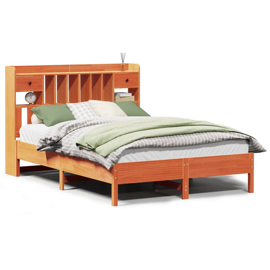vidaXL Bookcase Bed without Mattress Wax Brown 150x200 cm King Size Solid Wood Pine