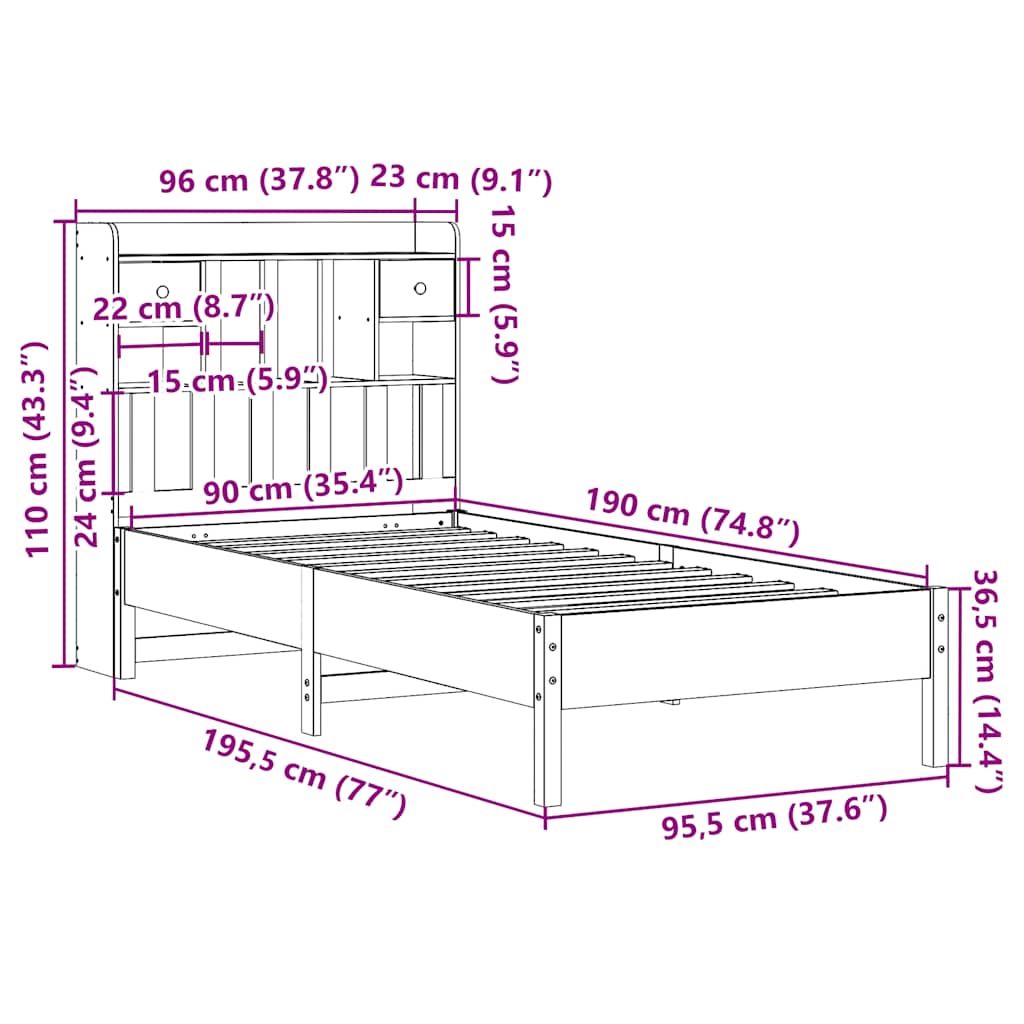 vidaXL Bookcase Bed without Mattress White 90x190cm Solid Wood Pine
