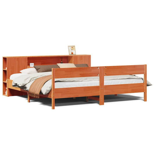 vidaXL Bookcase Bed without Mattress Wax Brown 200x200cm Solid Wood Pine
