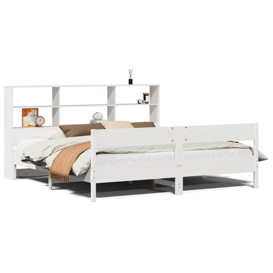 vidaXL Bookcase Bed without Mattress White 180x200 cm Super King Solid Wood Pine