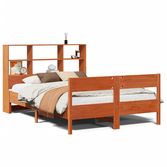 vidaXL Bookcase Bed without Mattress Wax Brown 150x200 cm King Size Solid Wood Pine