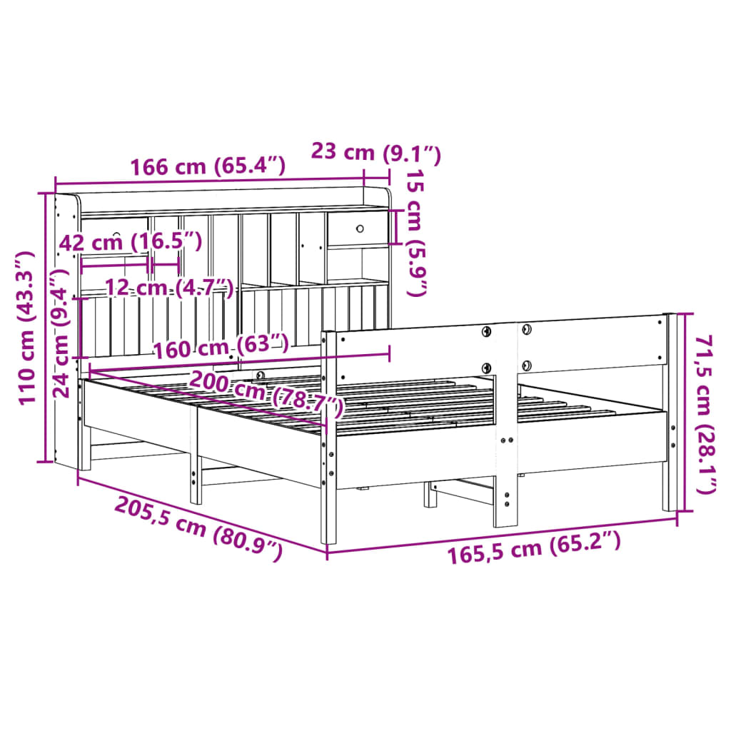 vidaXL Bookcase Bed without Mattress White 160x200cm Solid Wood Pine