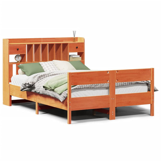 vidaXL Bookcase Bed without Mattress Wax Brown 160x200cm Solid Wood Pine