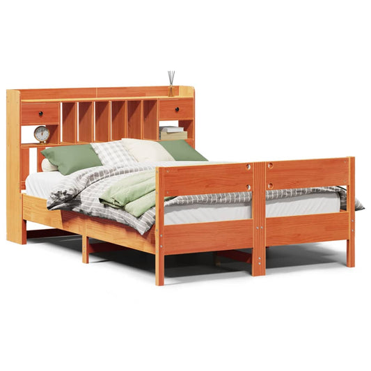 vidaXL Bookcase Bed without Mattress Wax Brown 150x200cm King Size Solid Wood Pine
