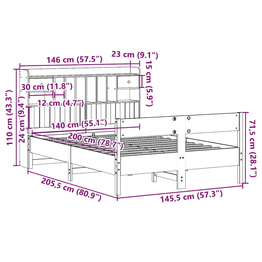 vidaXL Bookcase Bed without Mattress White 140x200cm Solid Wood Pine